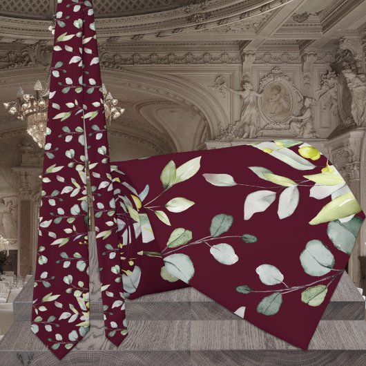Burgundy Eucalyptus Greenery Wedding Neck Tie Krawatte