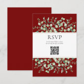 Burgundy Eucalyptus QR Code Wedding RSVP Begleitkarte (Vorne/Hinten)