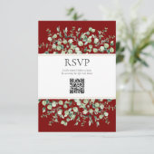 Burgundy Eucalyptus QR Code Wedding RSVP Begleitkarte (Stehend Vorderseite)