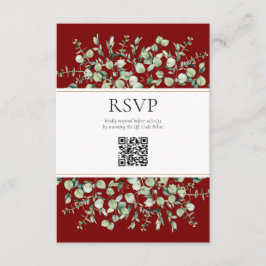 Burgundy Eucalyptus QR Code Wedding RSVP Begleitkarte