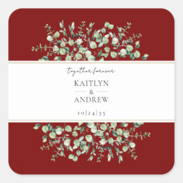 Burgundy Eucalyptus Together Forever Wedding Quadratischer Aufkleber