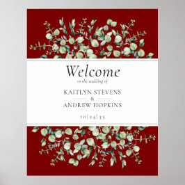 Burgundy Eucalyptus Wedding Willkommen Poster