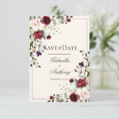 Burgundy Eukalyptus Floral Wedding Save the Date (Stehend Vorderseite)