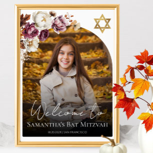 Burgundy Fall Bat Mitzvah Foto Begrüßungszeichen Poster