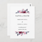 Burgundy Fall Bloral Wedding rettet das Datum Postkarte (Vorne/Hinten)