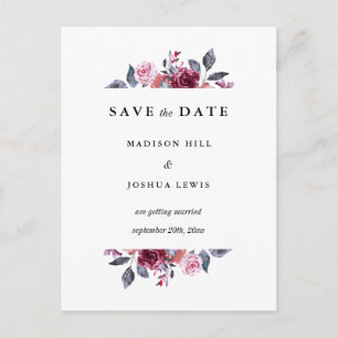 Burgundy Fall Bloral Wedding rettet das Datum Postkarte