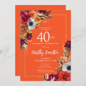 Burgundy Fall Blume Elegantes Skript 40. Geburtsta Einladung (Vorne/Hinten)