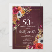 Burgundy Fall Blume Elegantes Skript 50. Geburtsta Einladung (Vorderseite)
