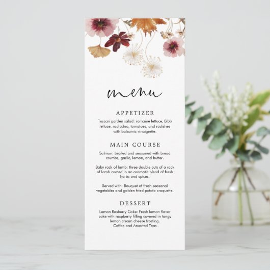 Burgundy Fall Boho Blumenkarte Einladung (Stehend Vorderseite)