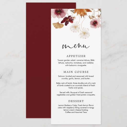 Burgundy Fall Boho Blumenkarte Einladung (Vorne/Hinten)