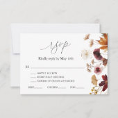 Burgundy Fall Boho Floral Wedding RSVP Card Karte (Vorderseite)