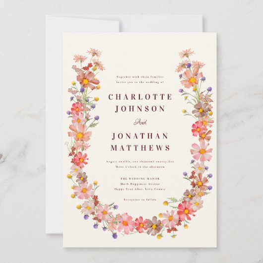 Burgundy Fall Boho Rustic Floral QR Code Hochzeit Einladung (Vorderseite)