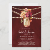 Burgundy Fall Dahlia Mason Jar Foto Brautparty Einladung (Vorderseite)