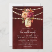 Burgundy Fall Dahlia Mason Jar QR Code Wedding Einladung (Vorderseite)