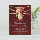 Burgundy Fall Dahlia Mason Jar QR Code Wedding Einladung (Stehend Vorderseite)