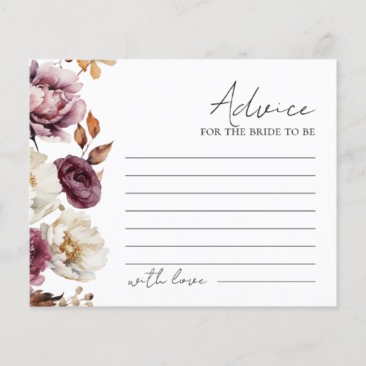 Burgundy Fall Floral Brautparty Advisor Cards (Vorderseite)