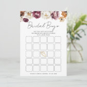 Burgundy Fall Floral Brautparty Bingcard Einladung (Stehend Vorderseite)