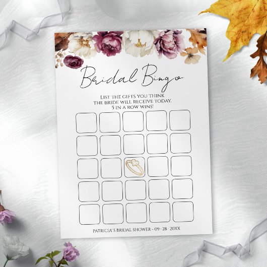 Burgundy Fall Floral Brautparty Bingcard Einladung