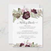 Burgundy Fall Floral Eleganter Blush Hochzeitsdeta Einladung (Vorderseite)