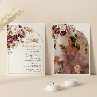 Burgundy Fall Floral Herbst Quinceanera Foto Einladung