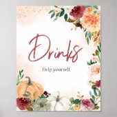 Burgundy Fall Floral Pumpkin Baby Dusche Drinks Poster (Vorne)