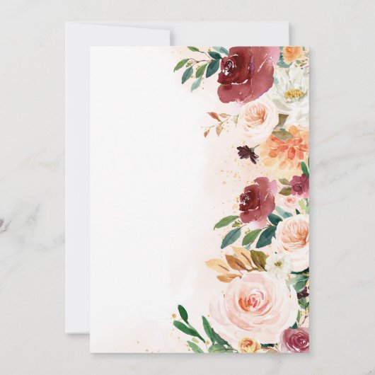 Burgundy Fall Floral Pumpkin Baby Dusche Einladung (Rückseite)