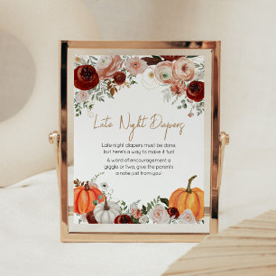 Burgundy Fall Floral Pumpkin Spate Night Diapers Poster