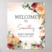Burgundy Fall Floral Pumpkin Willkommen Poster (Vorne)