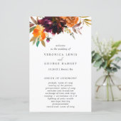 Burgundy Fall Floral Rustic Wedding Programm (Stehend Vorderseite)