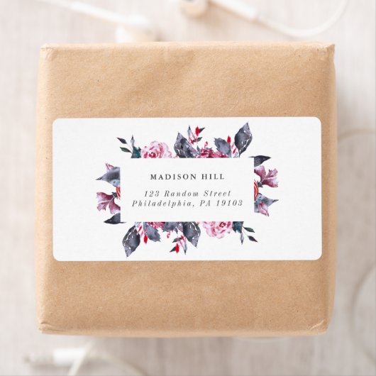 Burgundy Fall Floral Wedding Address Label (Insitu)