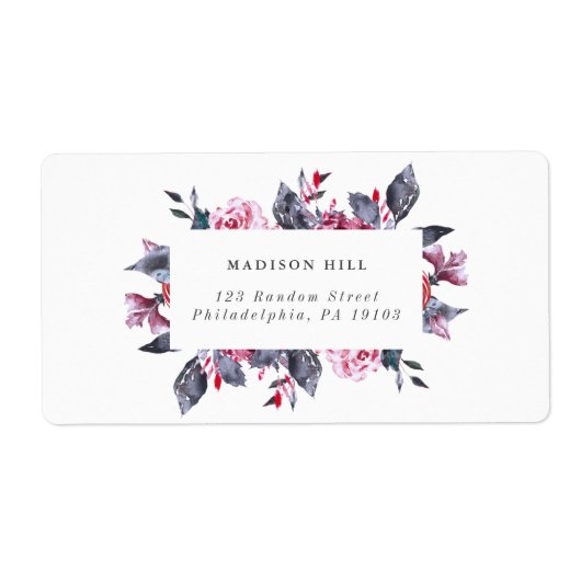 Burgundy Fall Floral Wedding Address Label (Vorne)