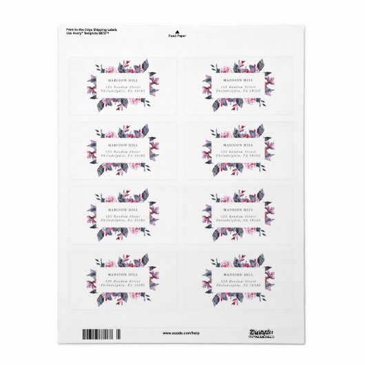 Burgundy Fall Floral Wedding Address Label (Vorne)