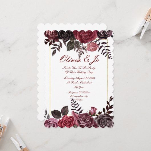 BURGUNDY FALL FLORAL WEDING INVITATION EINLADUNG (Vorderseite/Rückseite Beispiel)