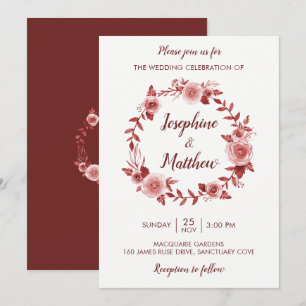Burgundy Fall Floral Wreath Wedding Einladung