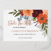 Burgundy Fall Garden BlumenWedding rettet das Datu Folieneinladung (Vorderseite)