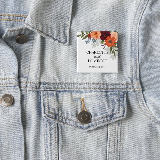 Burgundy Fall Garden Floral Wedding Button (Beispiel)