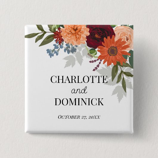 Burgundy Fall Garden Floral Wedding Button (Vorderseite)