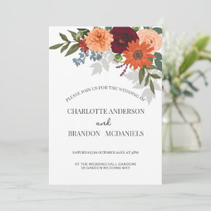 Burgundy Fall Garden Floral Wedding Einladung
