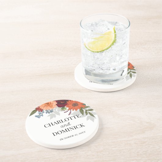  Burgundy Fall Garden Floral Wedding        Getränkeuntersetzer (Seite)