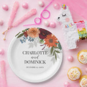 Burgundy Fall Garden Floral Wedding Pappteller (Party)