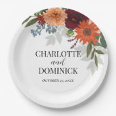 Burgundy Fall Garden Floral Wedding Pappteller (Vorderseite)