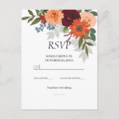 Burgundy Fall Garden Floral Wedding RSVP Card Postkarte (Vorderseite)