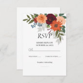 Burgundy Fall Garden Floral Wedding RSVP Karte (Vorne/Hinten)