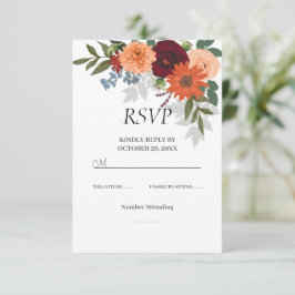 Burgundy Fall Garden Floral Wedding RSVP Karte