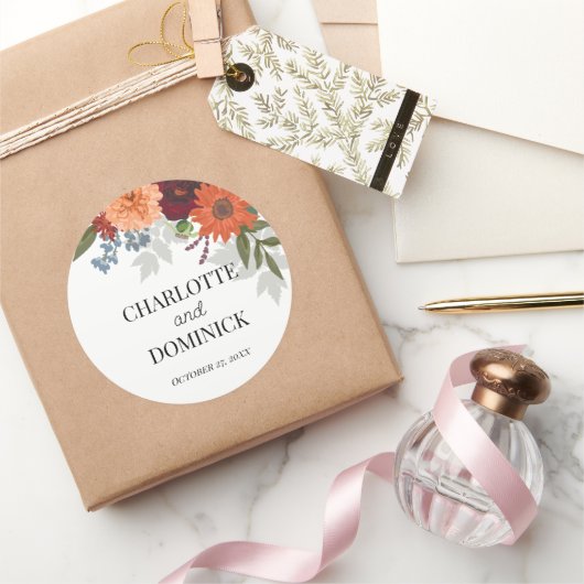 Burgundy Fall Garden Floral Wedding Runder Aufkleber (Schenken)