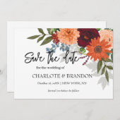 Burgundy Fall Garden Floral Wedding Save The Date (Vorne/Hinten)