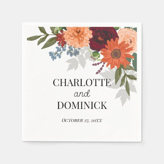 Burgundy Fall Garden Floral Wedding Serviette (Vorderseite)