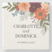 Burgundy Fall Garden Floral Wedding Steinuntersetzer (Vorderseite)