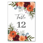 Burgundy Fall Garden Floral Wedding Tischnummer (Rückseite)