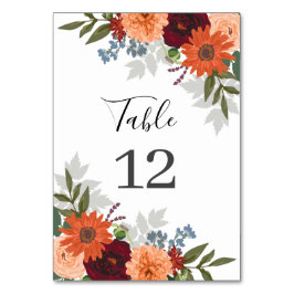 Burgundy Fall Garden Floral Wedding Tischnummer